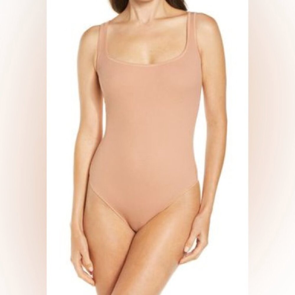 Skims Ribbed Stretch Cotton Bodysuit in Sedona